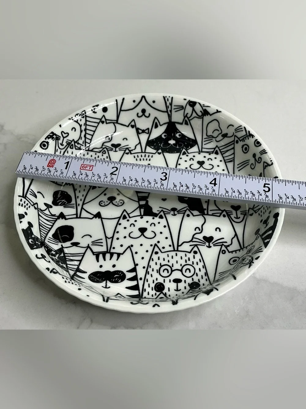 Cat Plate or Cat Dish Dessert Plate Ceramic 5” Kitten Faces White Black NEW